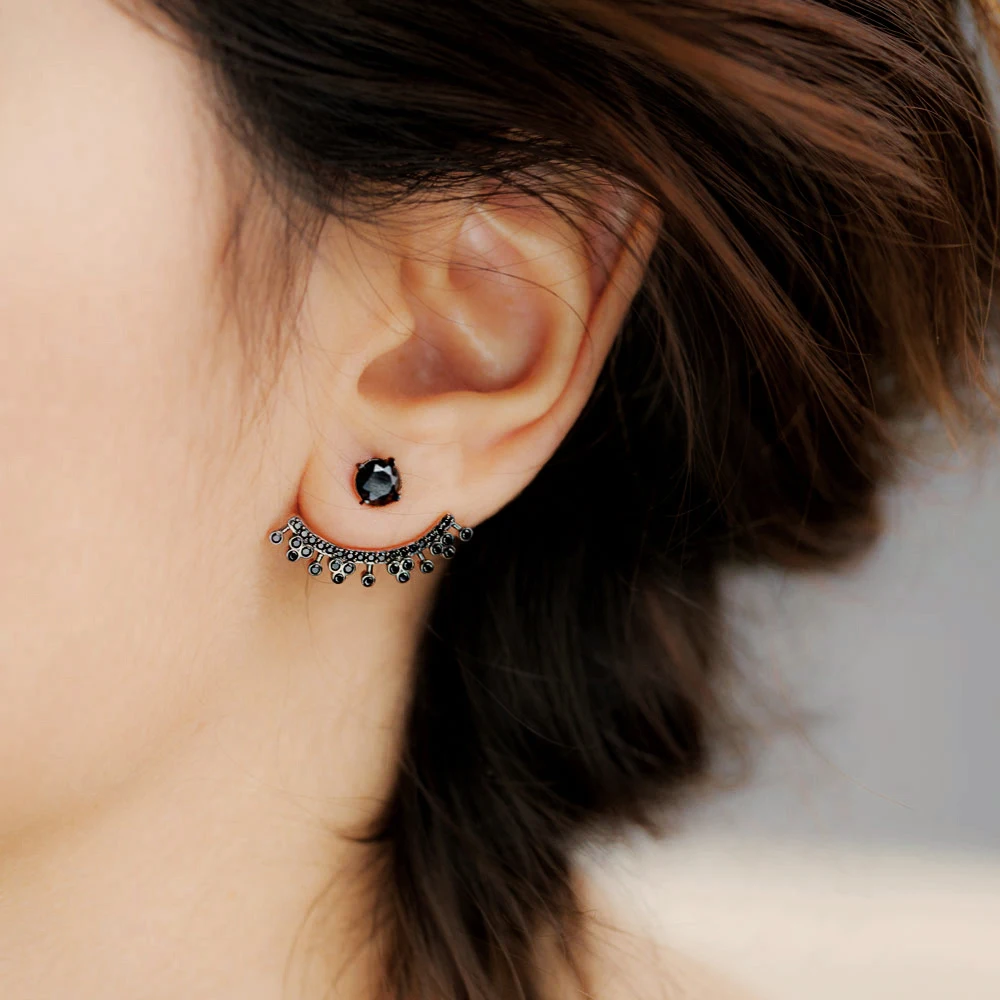 Trendy Light Black Zircon Turkish Wholesale Handcrafted  Rose Gold Plated 925 Sterling Silver Earring