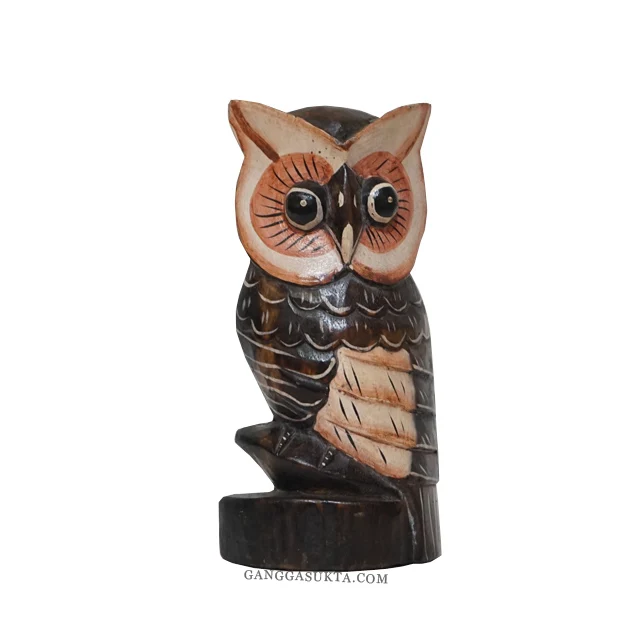 Handcrafted Brown Owl Wood Sculpture Art Deco Style Painted Technique Stylish Home and Garden Decoration