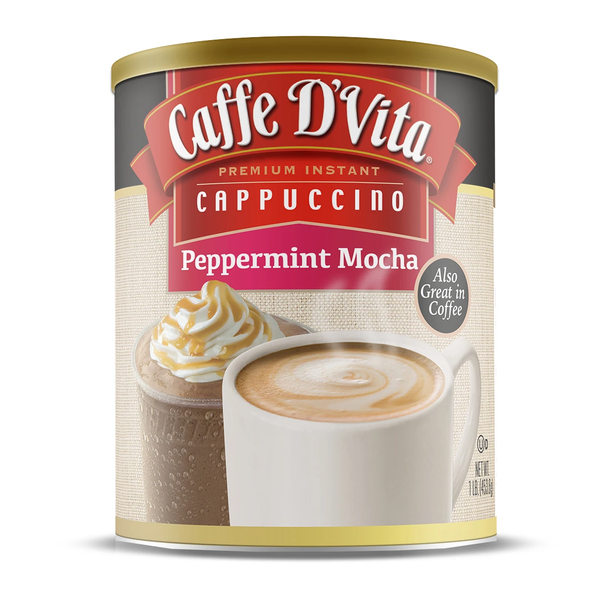 
Private Label Peppermint Cappuccino 3 in 1 Powdered Drink Mix Coffee Non-Dairy Creamer 16 oz Canister USA ORIGIN 