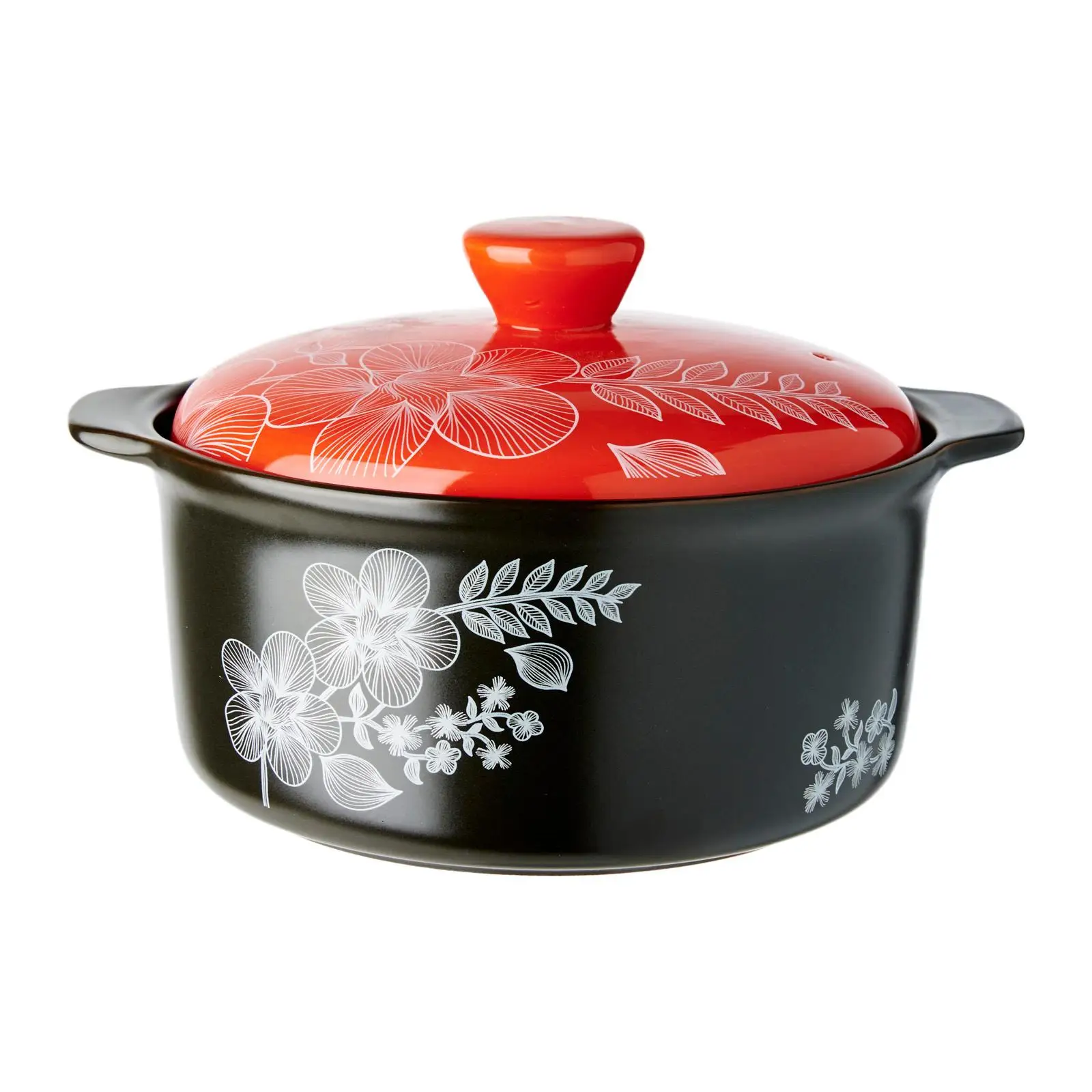 Top Selling Durable 1.6L Red/Black Color Cera Vita Silver Jasmine Ceramic Casserole with Pot Cover Size D20xH9.5cm