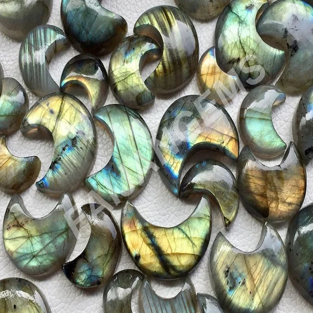 Редкий! Натуральный Лабрадорит Полумесяца сандалии в форме полумесяца; Японские народные Калиброванные неоправленный полудрагоценный камень ручной работы удивительные Гладкий польский