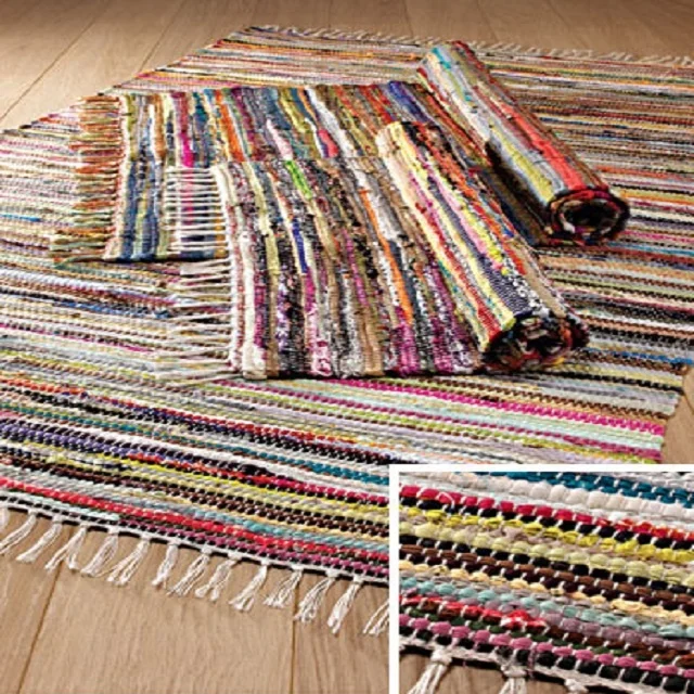 Indian Cotton Chindi Rag Rug Vintage Hand Woven Home Hotel Outdoor Custom Adults Fabric Floor Assorted Hand Loom 10F