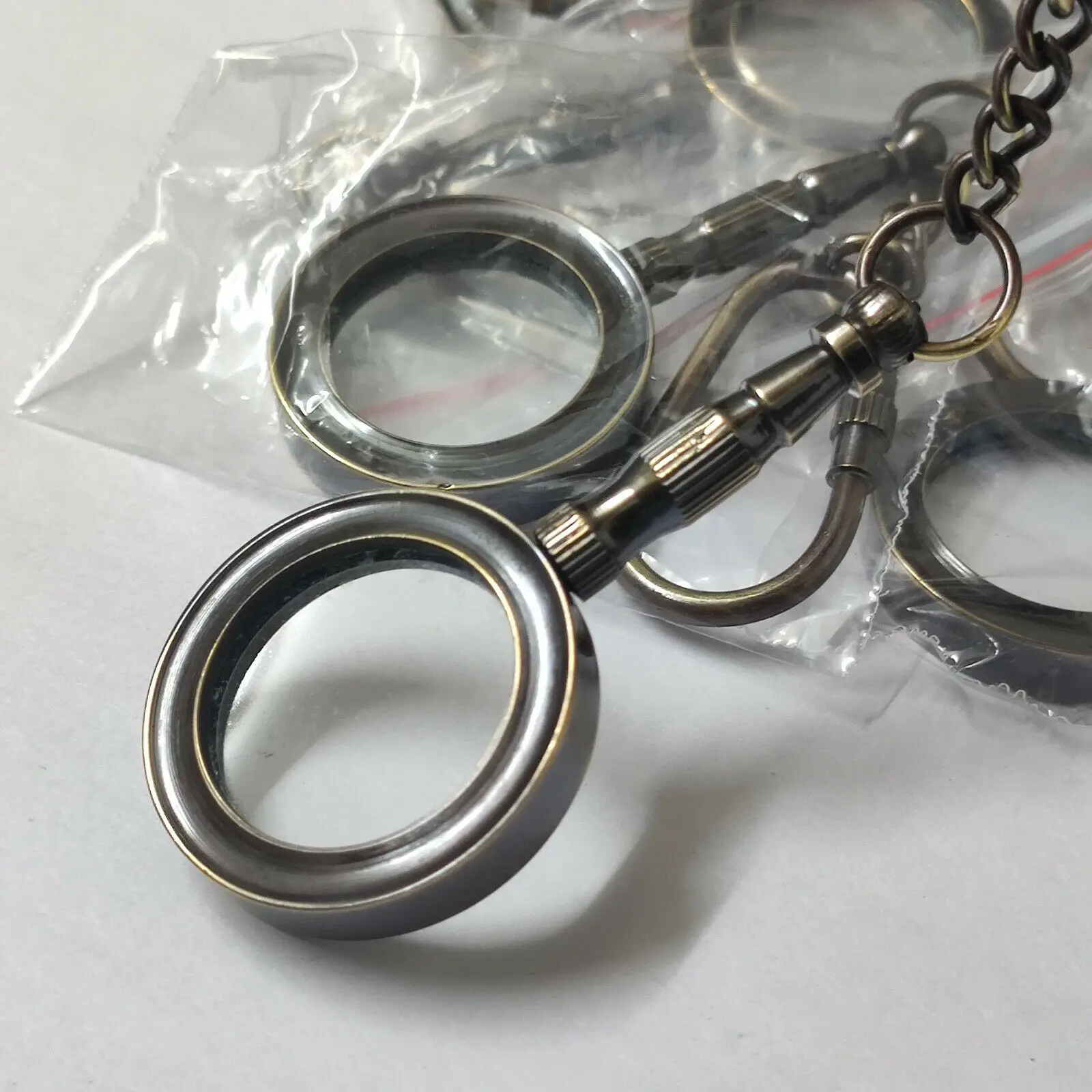 Set of 12 Brass Magnifier Keychains Mini Nautical Gift