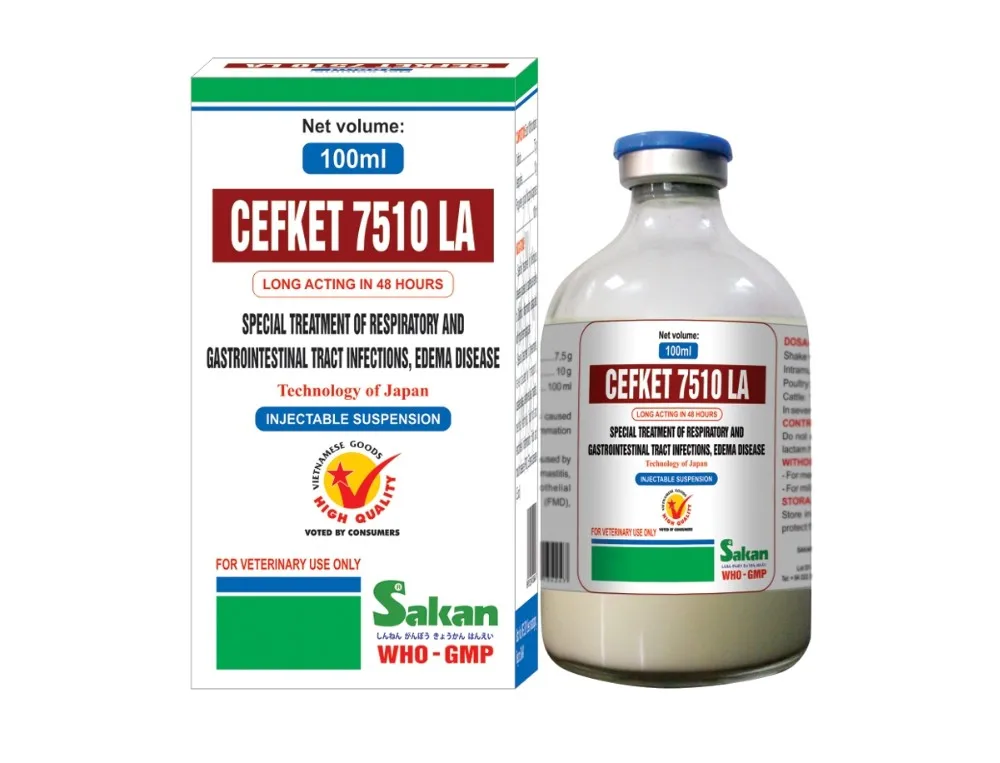 GMP certified Veterinary Medicine - CEFKET 7510 LA 100ml  Ceftiofur 7.5 Keto-profen 10