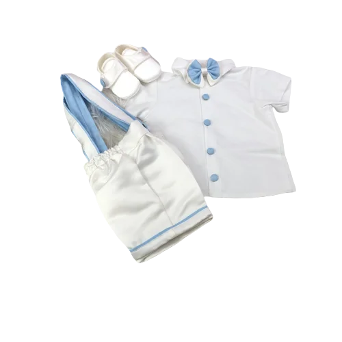 Wholesale Custom Newborn New Design High Quality Long Sleeve Modern White Shirt Blue Salopet Baby Boy Clothes Set