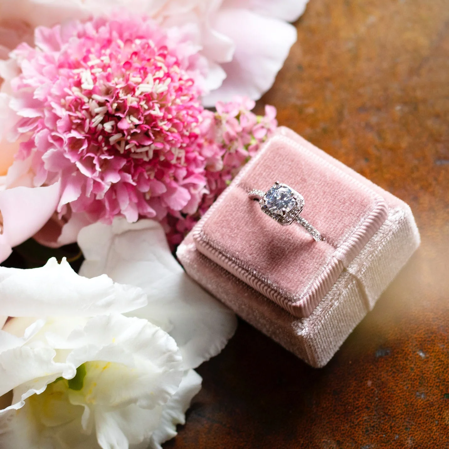 Pink Velvet Engagement Ring Box