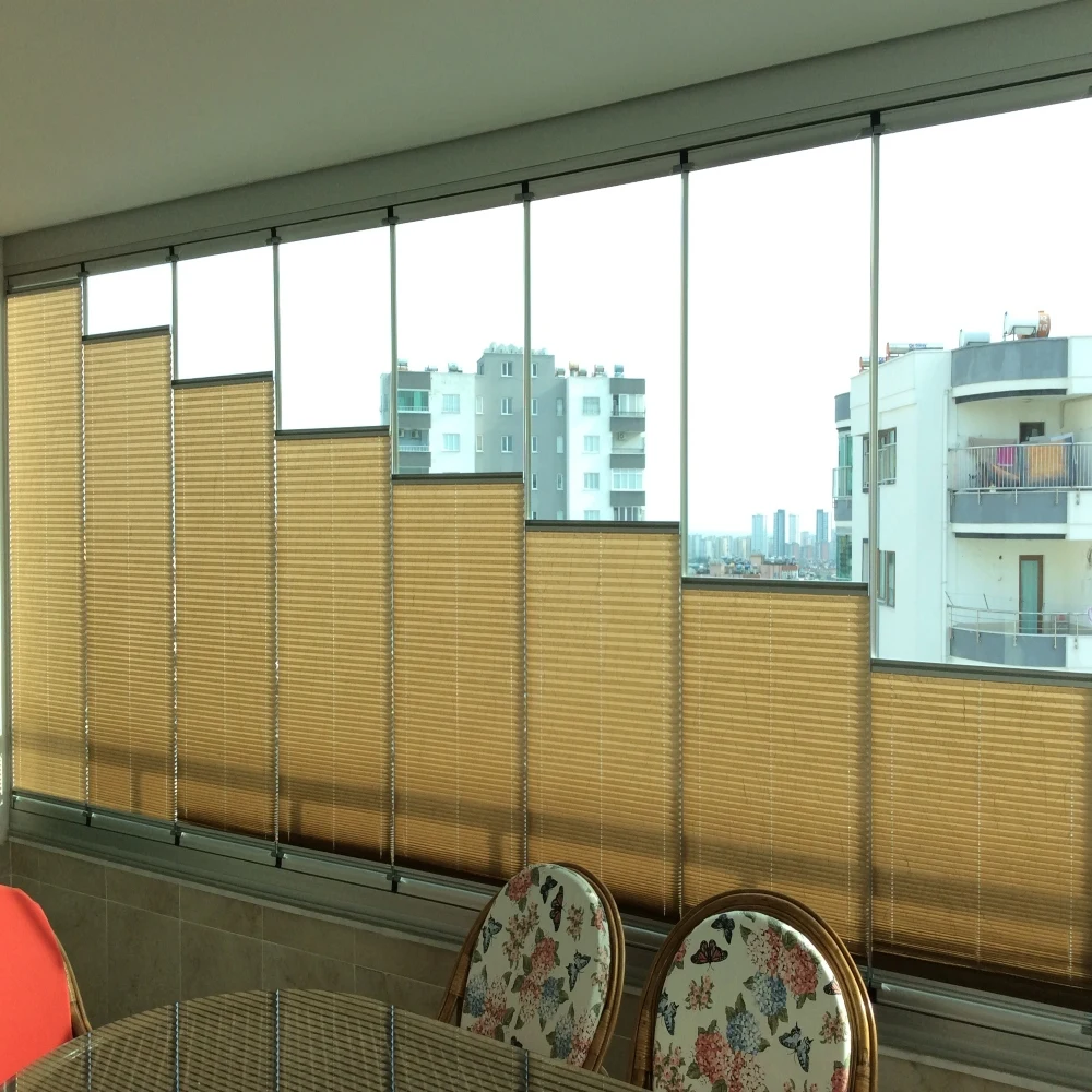 modern cordless pleated shade plisse curtain  blind for foldable glass  patio doors  and down control chainless hand control