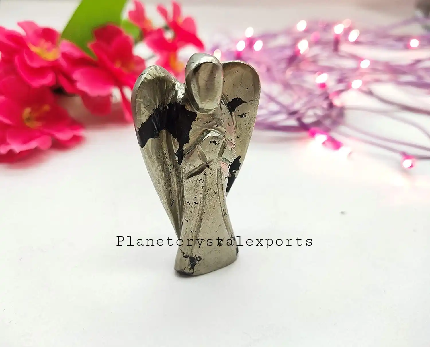 Оптовая продажа 2-дюймовый красивый натуральный исцеляющий Ангел агат пирит ангел с планетой кристалл драгоценный камень экспорт