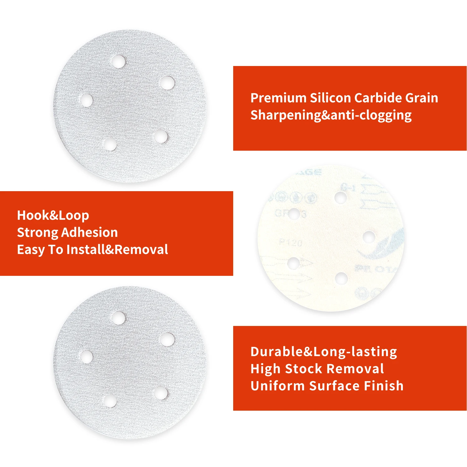 China manufacture 5inch(125mm) with 5 dust holes platinum white   hook&loop sanding disc-  konaflex- branded