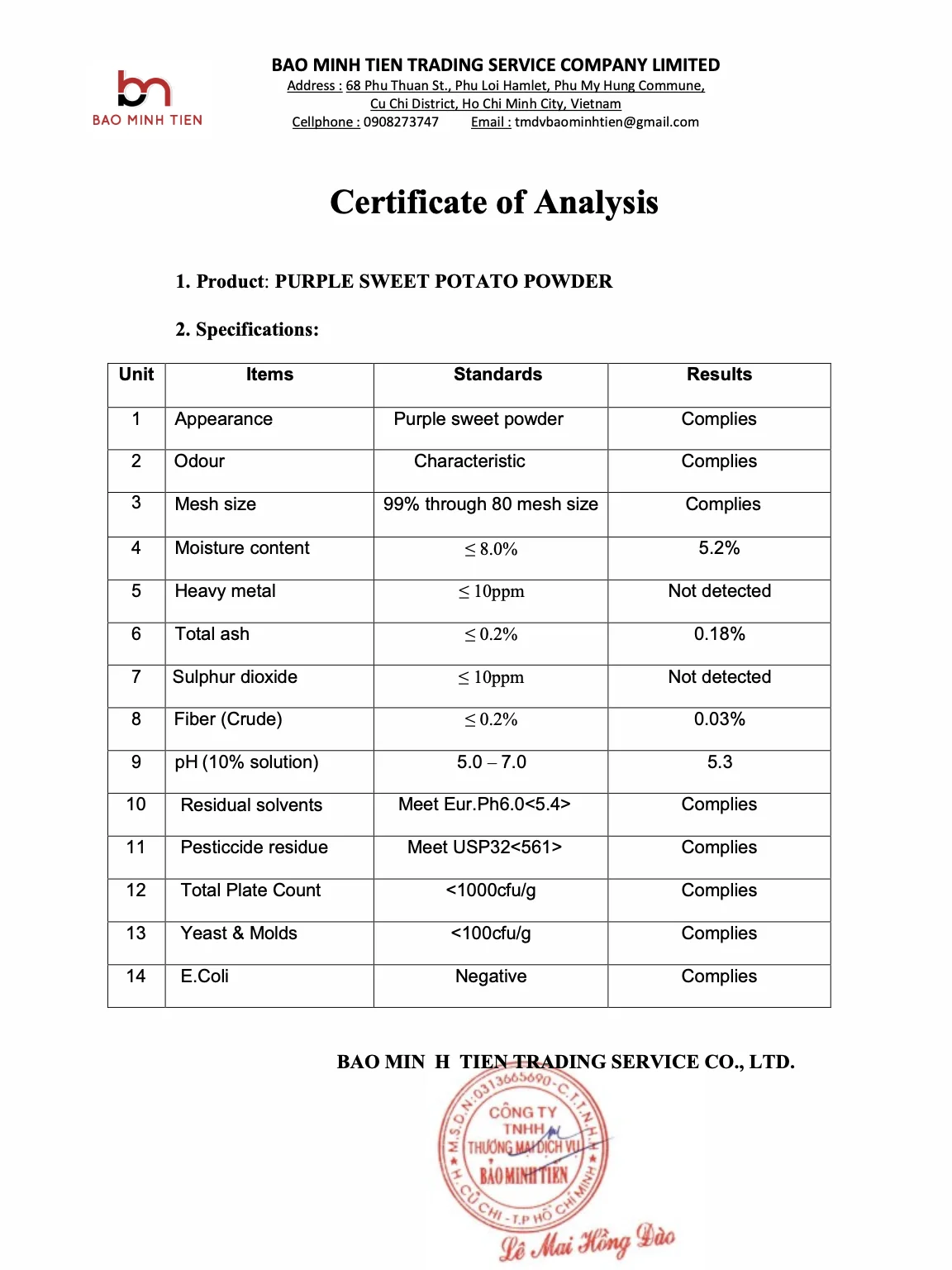 Vietnam High Quality Purple Sweet Potato Powder