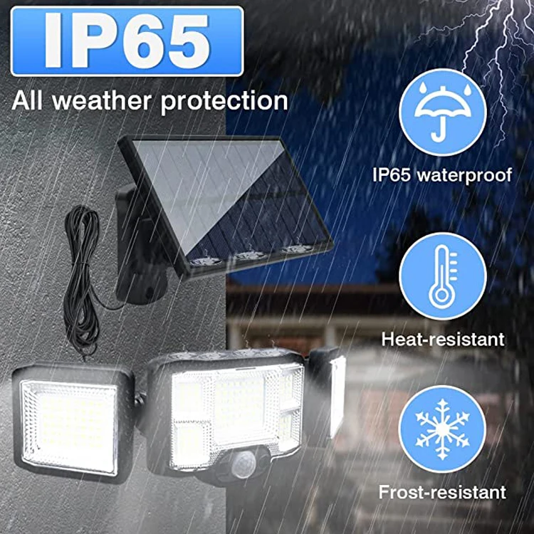 3 Head Adjustable 192 Led Wide Angle indoor house Solar Panel security power motion sensor wall flood lights outdoor for garden