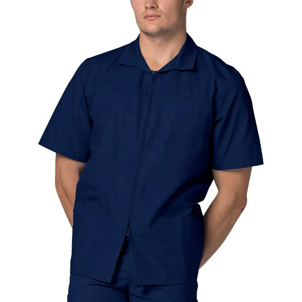 Wholesale Plug Size Nurse Scrubs Men Medical Uniforms Cotton V Neck Scrub Shirt Short Sleeve Workwear Hospital Doctor Surgical