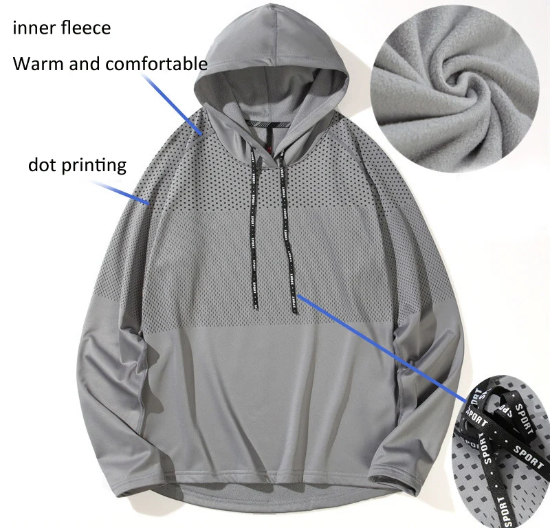 Hooded sweater winter fitness clothes warm leisure sports long-sleeved running Shirt men training fleece gym clothes custom logo