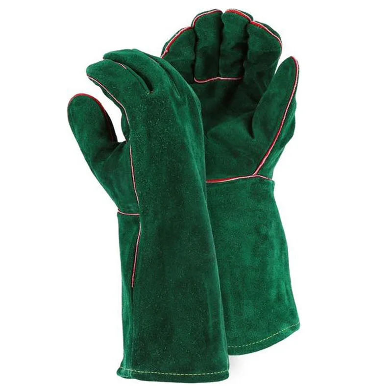 
Wholesale Split Leather Protective Heat Resistant Welder Animal Handling Long Sleeve Leather Welding Gloves 