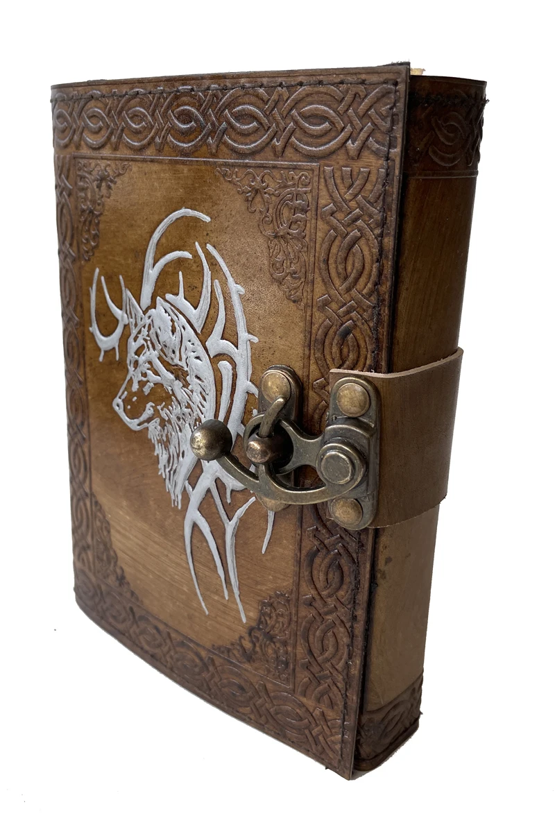 wolf custom design personalize vintage leathers journal Classic Leather Hardcover Diary 2022 double color antique  blank book