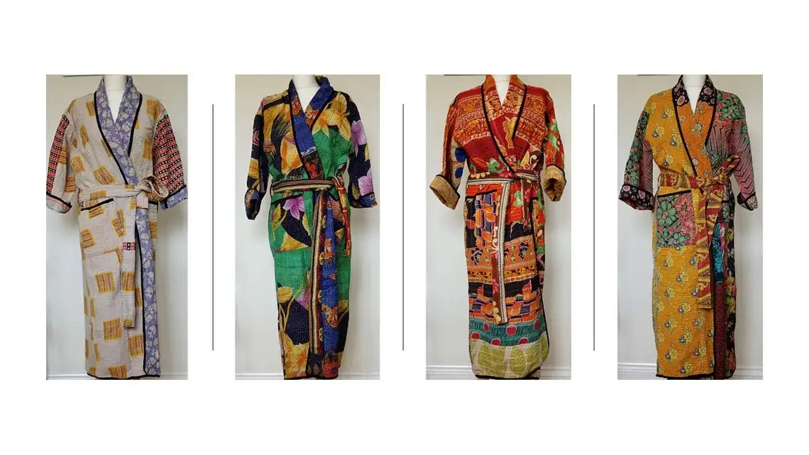 Manufacturer And Wholesale Indian Handmade Kantha Quilted Kimono robe Cardigan Long Kimono And Bathrobe Beach Robe