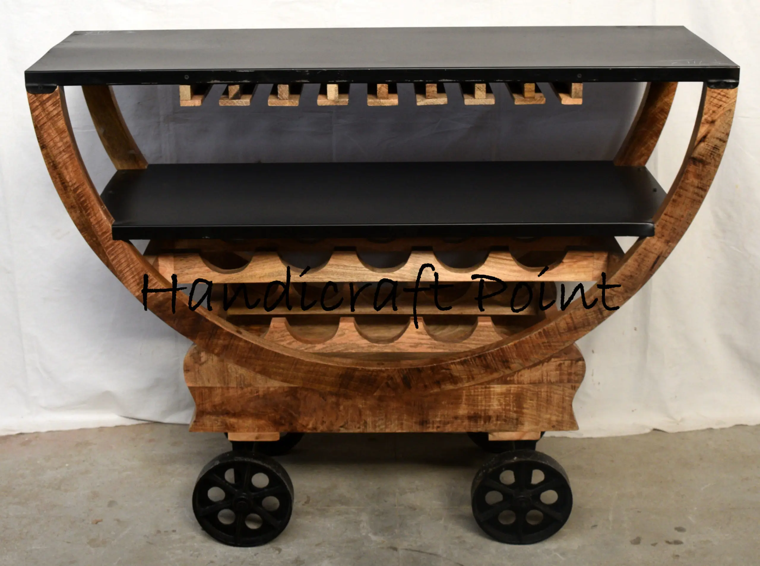 
Industrial Wood Metal Wine Rack On Wheels 
