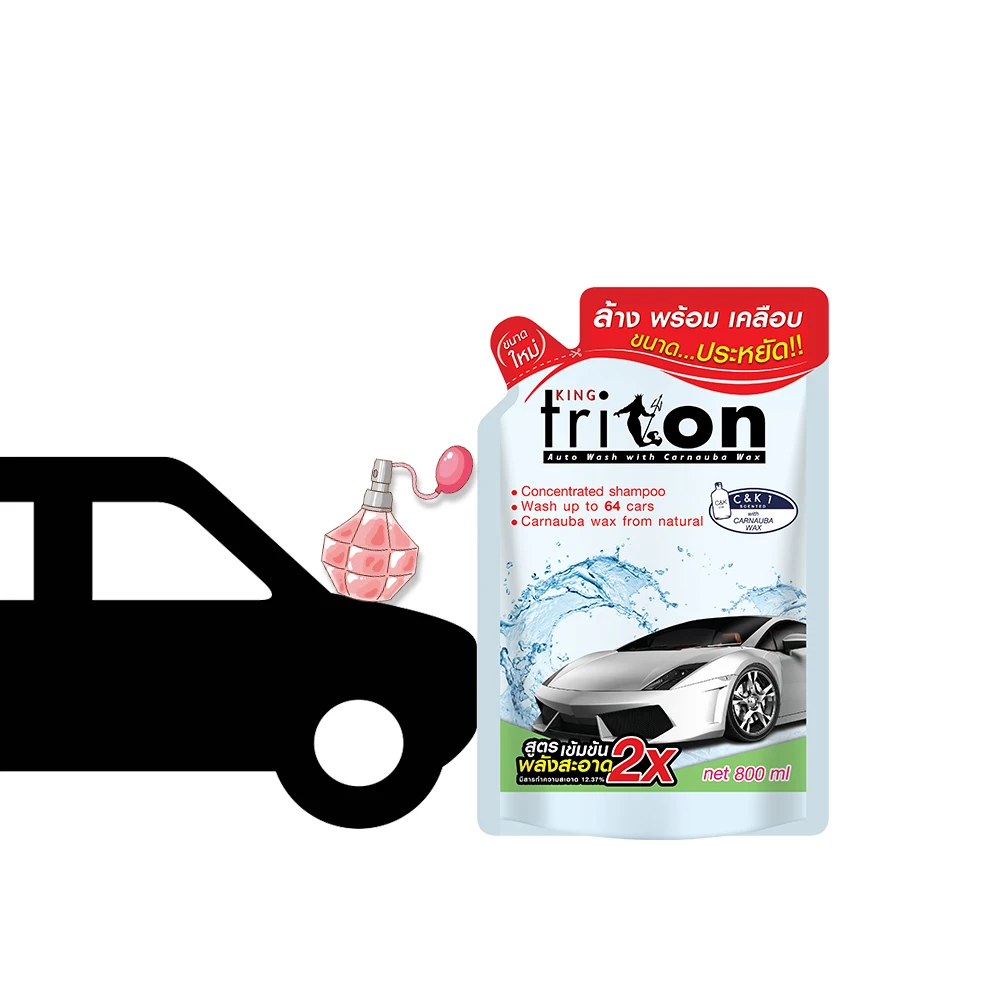 No.1 Car Care in Thailand Wholesale Price of King Triton Effective Car Shampoo 2in1 Wash and Wax 800ml (Refill) Lemon Scent