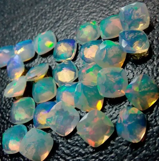 8mm Natural Ethiopian Opal Faceted Cushion Calibrated Semi Precious Loose Gemstones Wholesaler Bulk Deal at Factory Price Buy