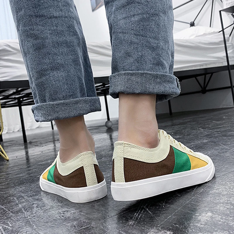 2021 New Spring Low Top Splice Casual Canvas Shoes Men