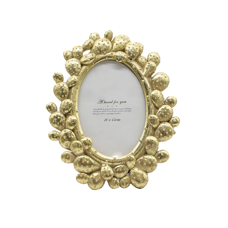 Resin Photo Baby Europe Style Gold Cactus Baroque Wedding Oval Picture Frame