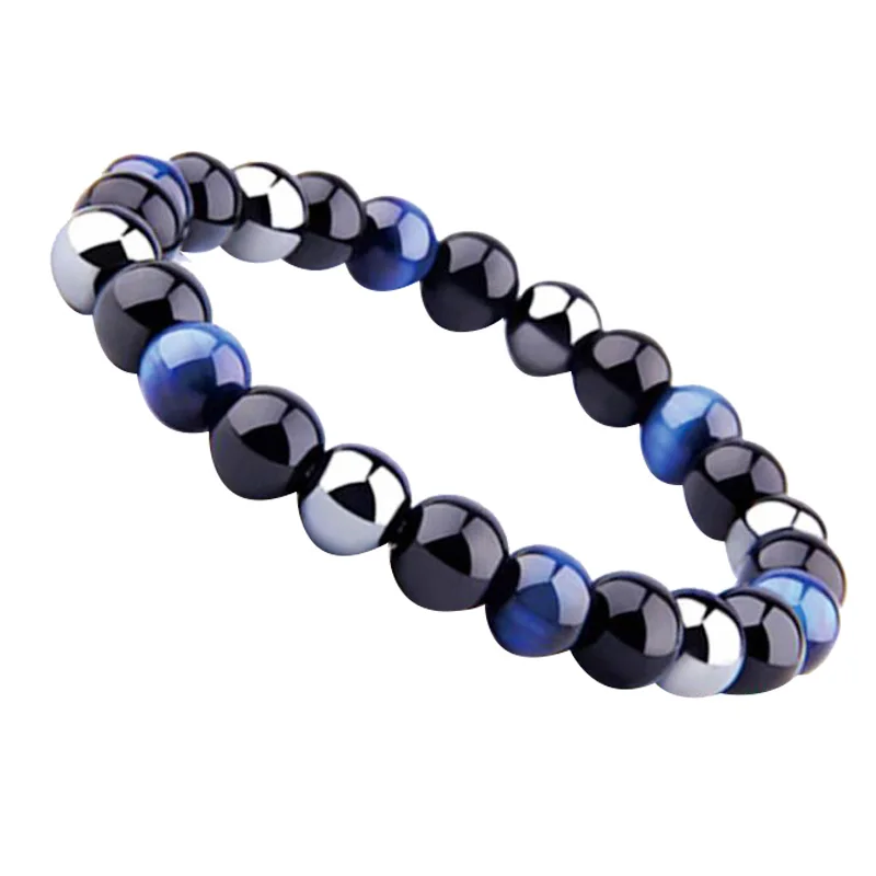 
Man bracelet natural Blue tiger eye stone with Onyx and Hematite stone 2021 fashion bracelet jewelry 