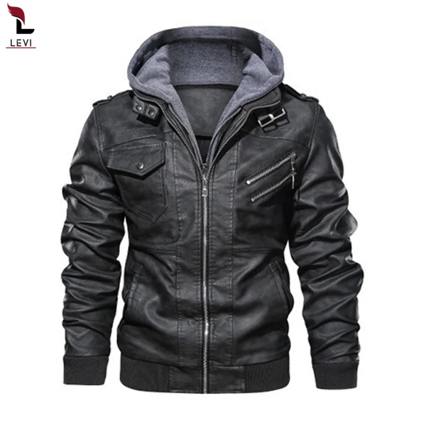 2021 New Outdoor wear Men Cool Leather Hoodie Style Jacket Men Zipper Collar Factory Direct High Quality Men Leather Jacket