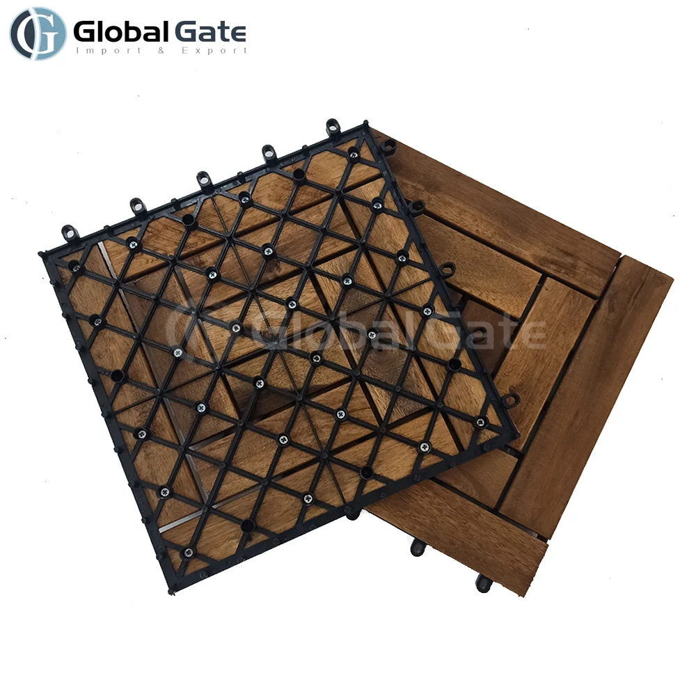 Easy installation wood deck tiles interlocking Acacia outdoor decking tiles wood floor