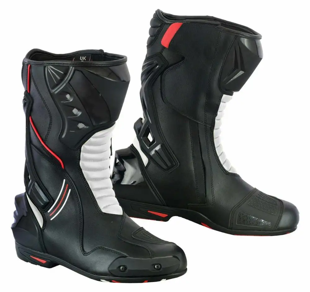Custom Wholesale Cheap Prices Best Quality Motorbike Motorcycle Racing White Black Genuine Premium Leather Boots Shoes