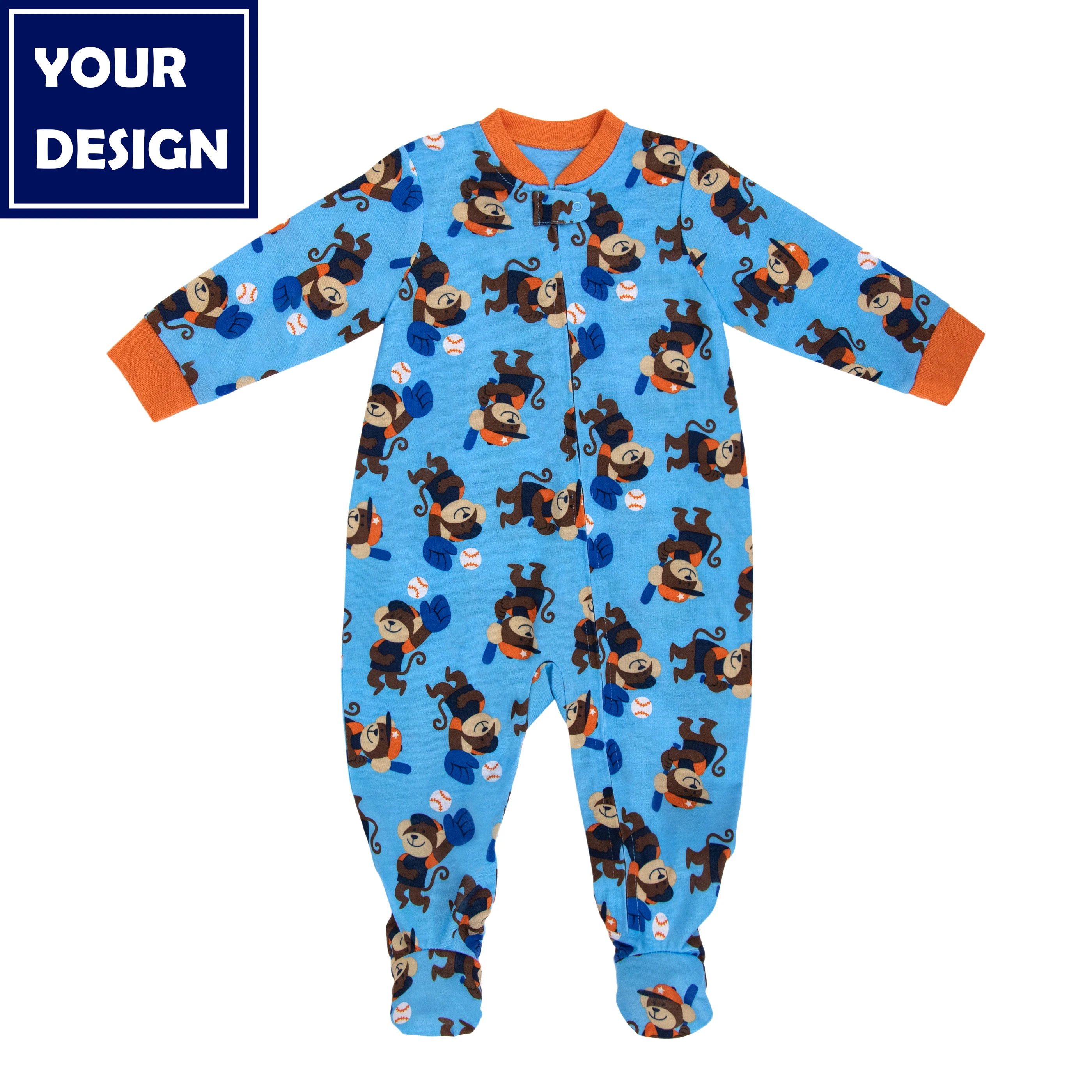 JOYUAN GARMENT MANUFACTURER BR190803 baby romper - custom OEM unisex boy jumpsuit onesie polyester pajamas custom stripe blue