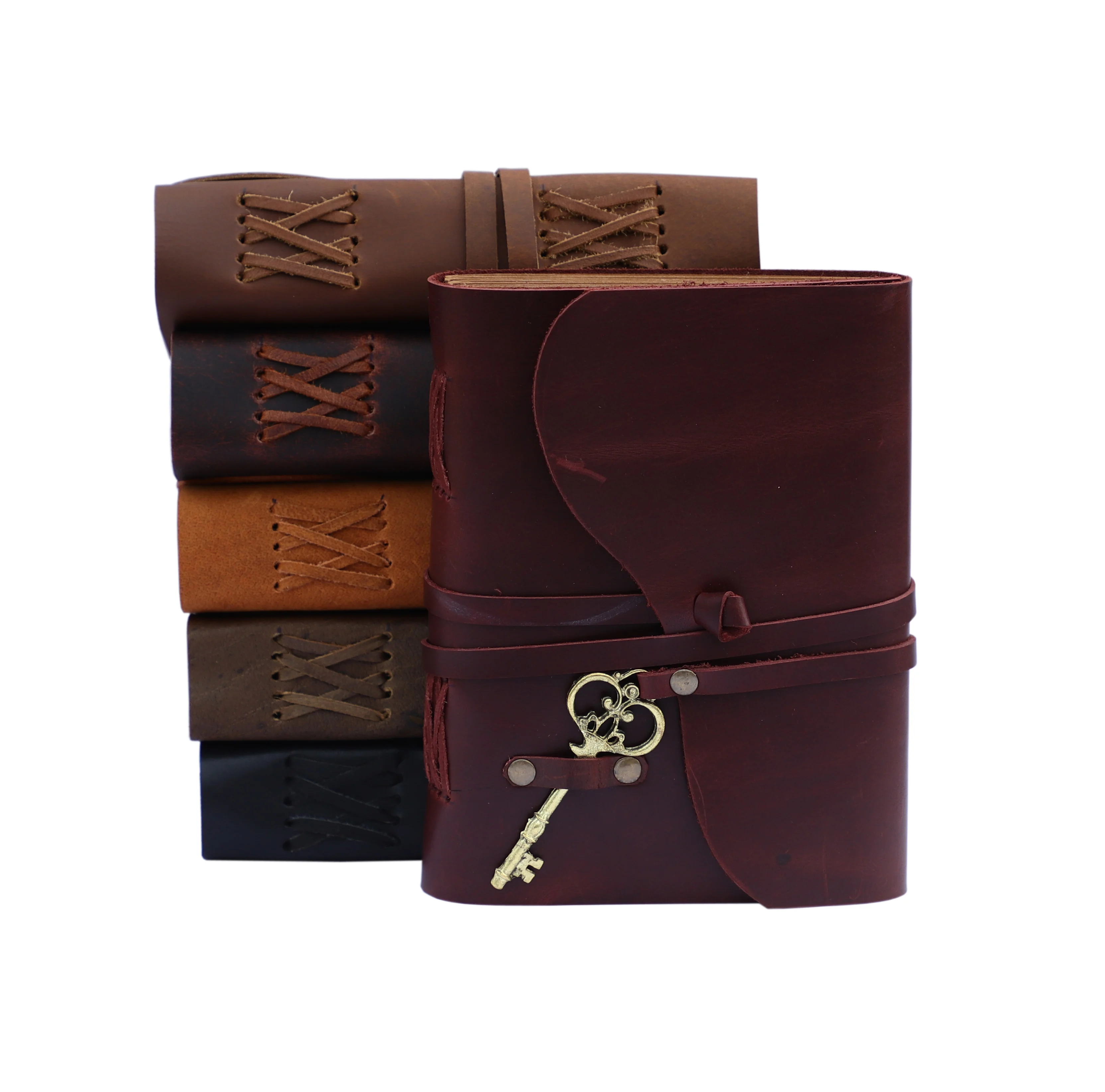 Handmade Genuine Soft Leather Journal Wrap Around Leather Strap With Key A5 Notebook Blank Cotton White Paper Diary For Unisex