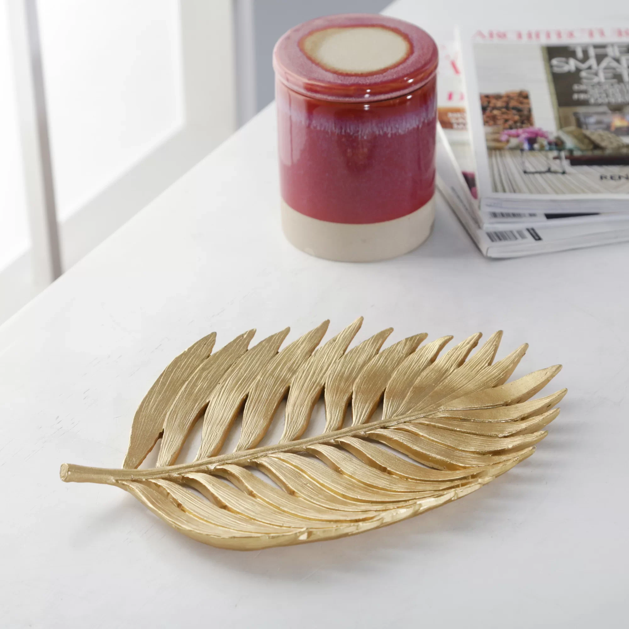 Metal  Leaf Decorative Sculpture Home Decor Gold Pieces Interior Nordic Table Living Room Accessories Modern Crystal Luxury Deco