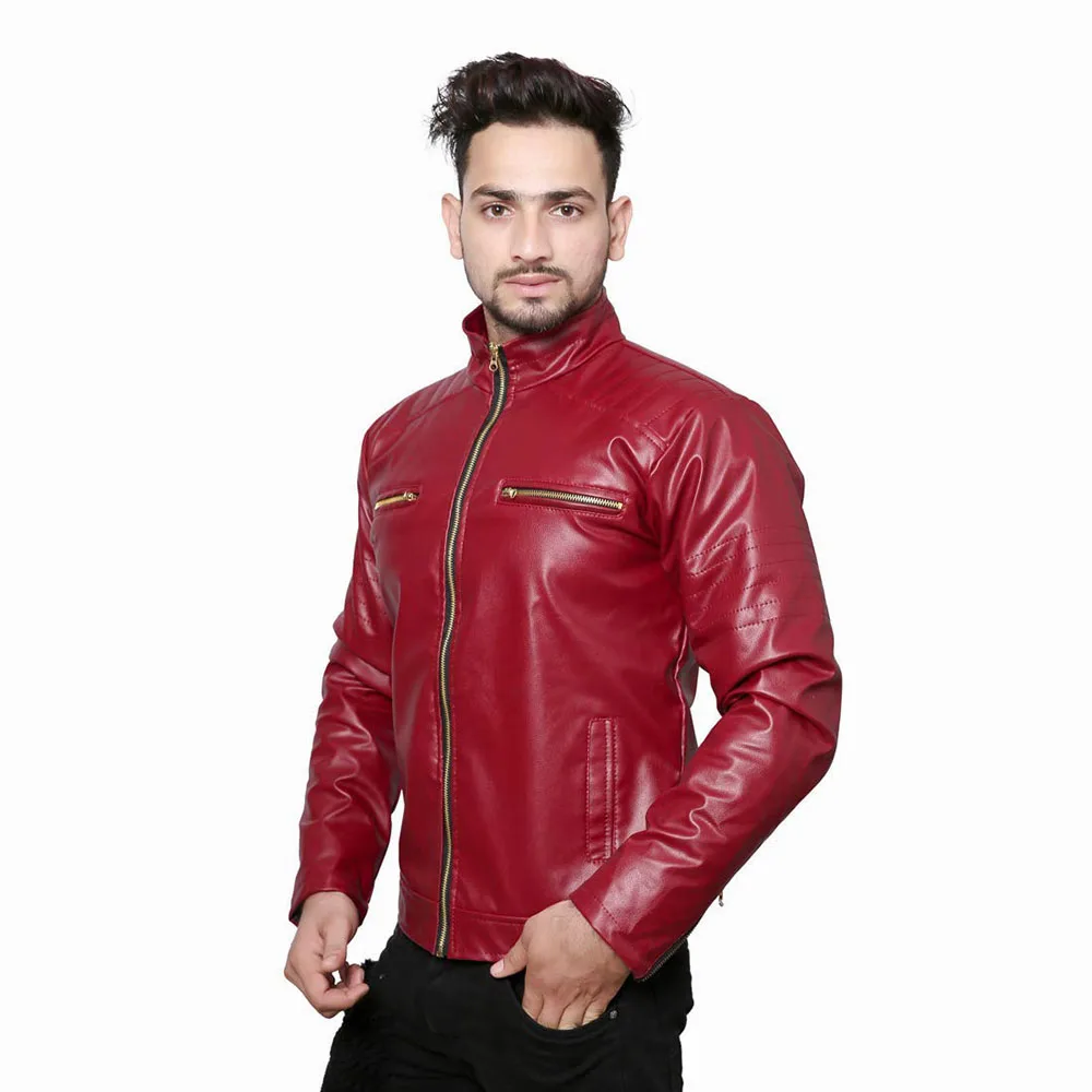 Мужская кожаная куртка Премиум-Качества красные куртки на молнии