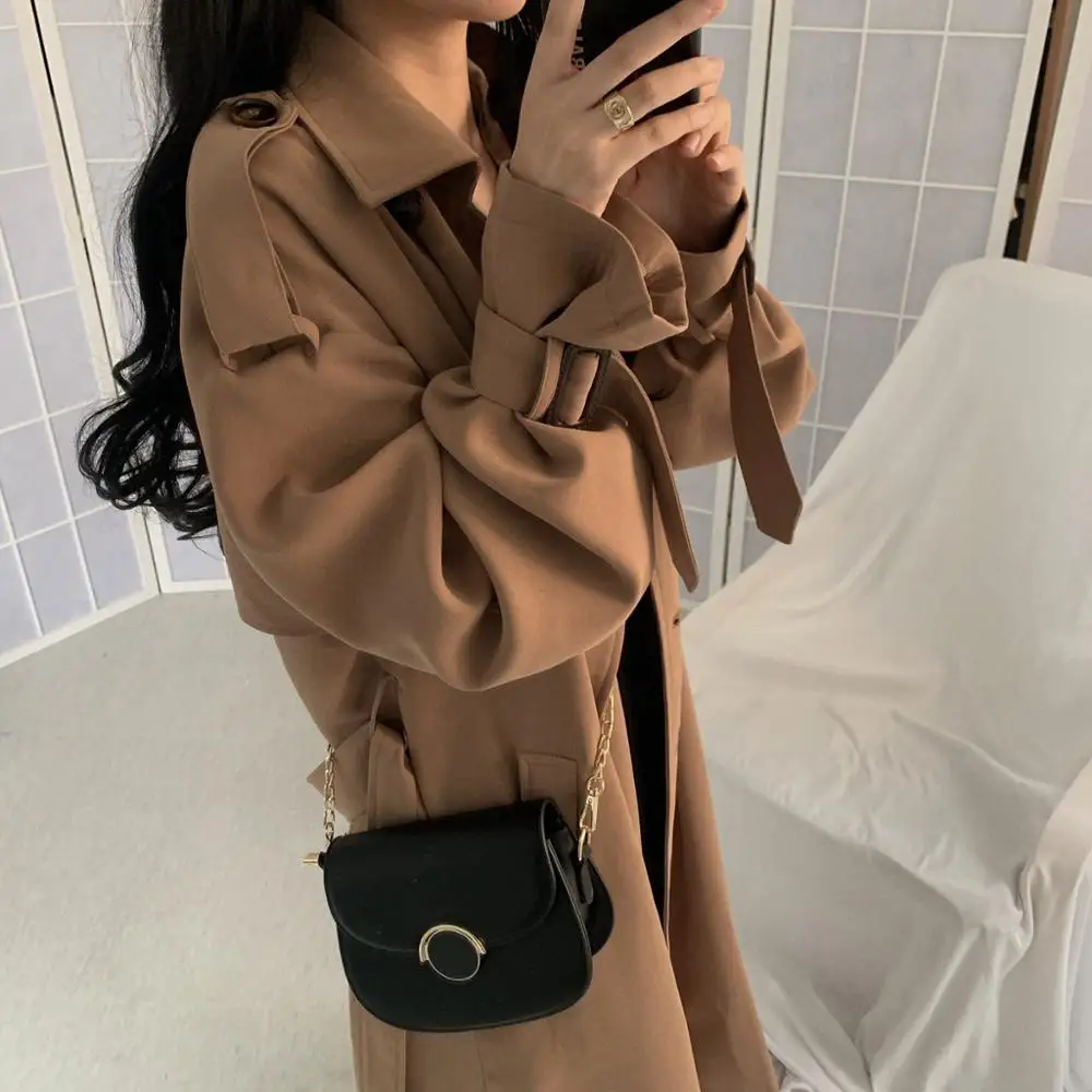 Женский классический двубортный элегантный повседневный весенний черный тренчкот женская одежда