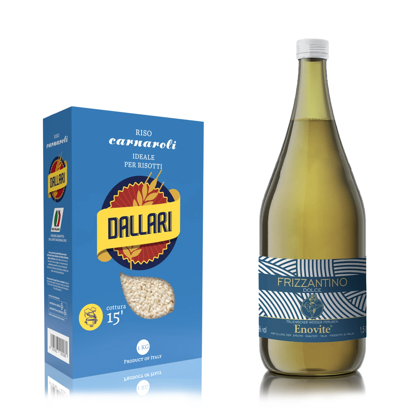 TOP QUALITY ITALIAN TYPICAL PRODUCTS FOR RETAIL: SPARKLING WHITE WINE AND CARNAROLI RICE BUNDLE