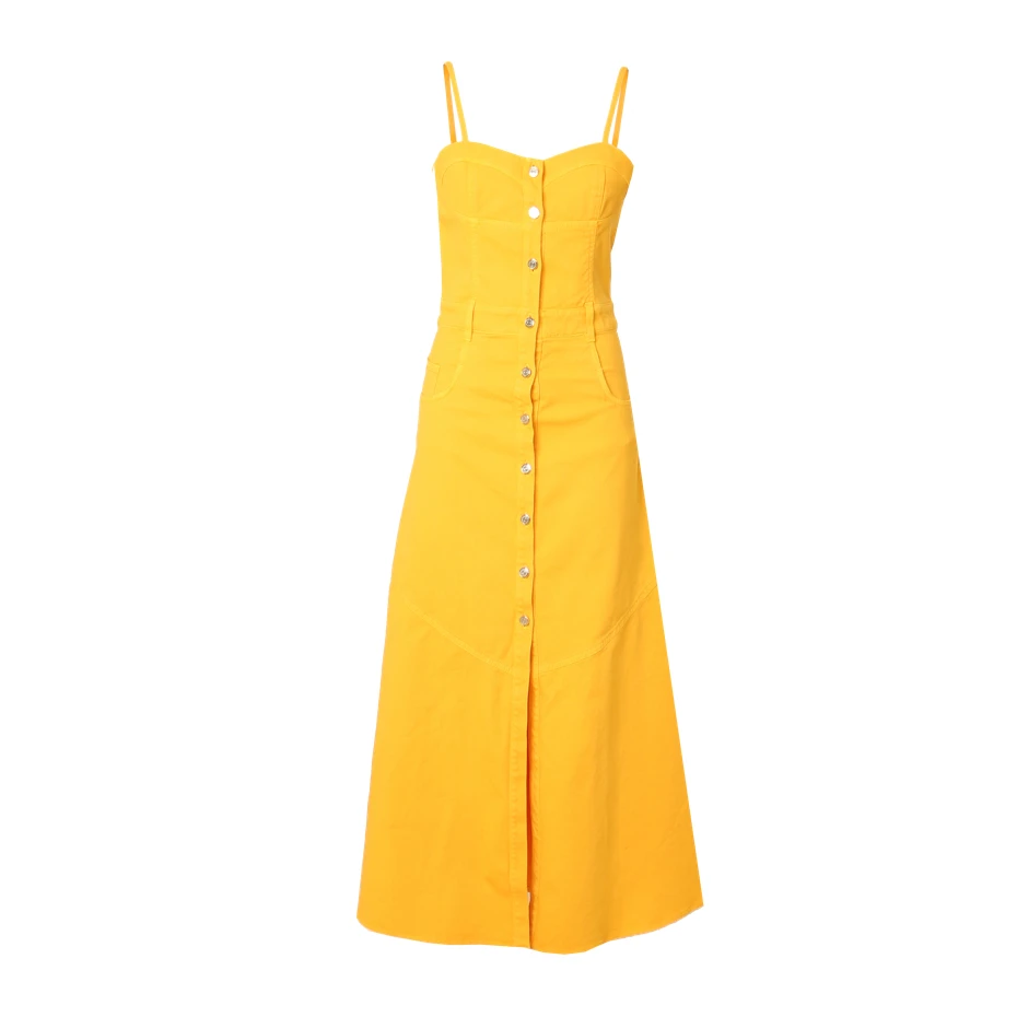High quality apparel summer yellow sundresses for women A line cotton ankle length casual dress