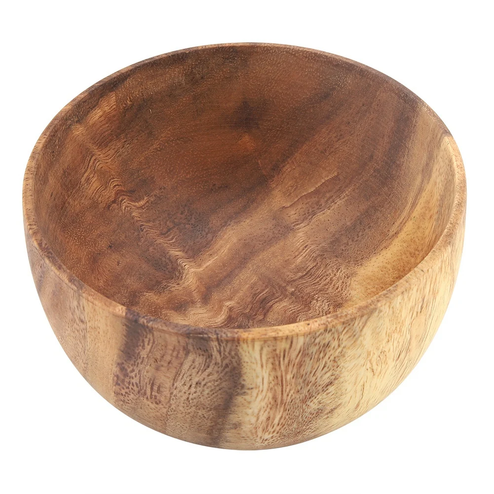 Custom small large thick kitchen wooden vegetable fruit salad mixing bowl wholesale round wooden bowl acacia wood salad bowl