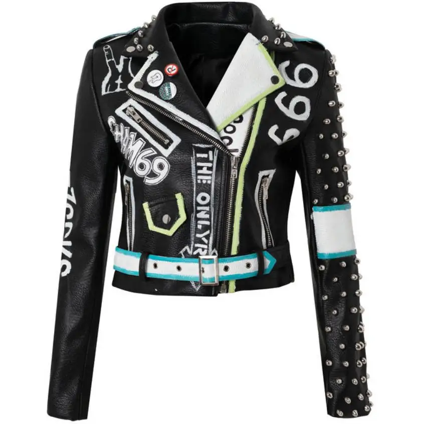 Кожаная женская модная куртка