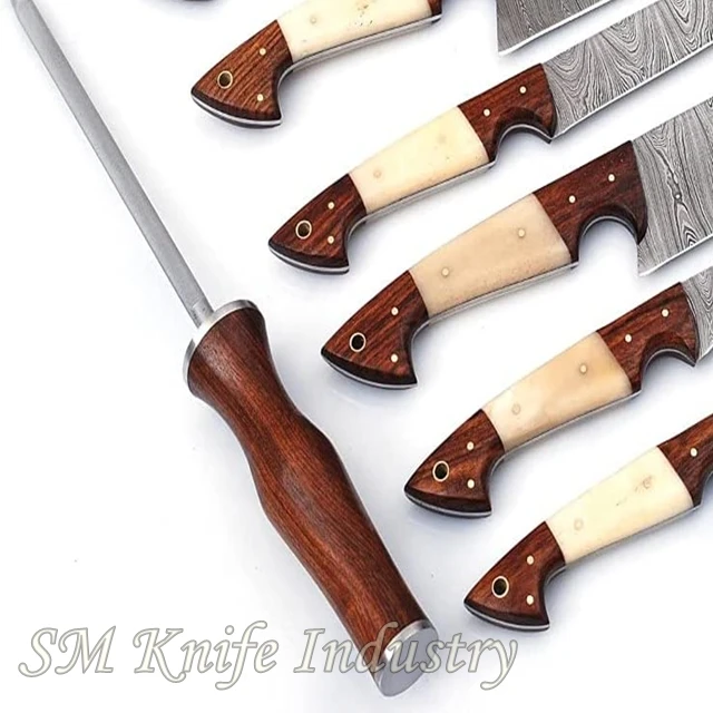 6 штук ручная работа Оригинальный стальной Дамаск кухонный нож шеф-повара набор ножей с измельчения Тесак (Smk2022)