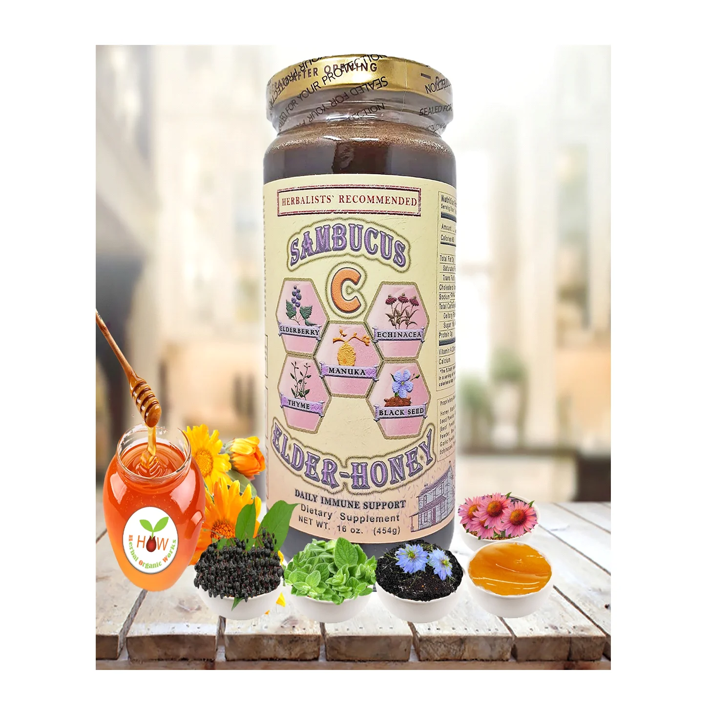 Unique Herbal Honey Great Blend Mixed in Any Hot or Cold Beverages Herbal Organic Works Sambucus Elder Honey