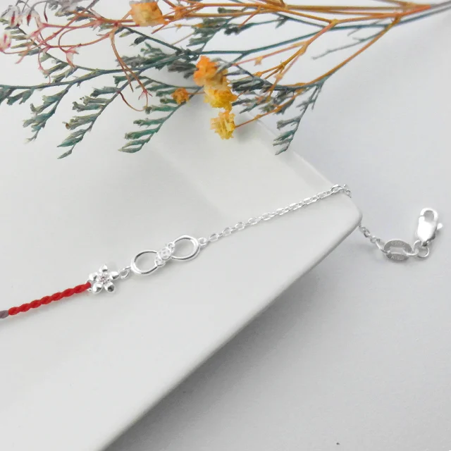 Hot Sale Red Line Women Friendship Infinite Eight and Flower Handmade Woven Lucky Redline Silver Bracelet