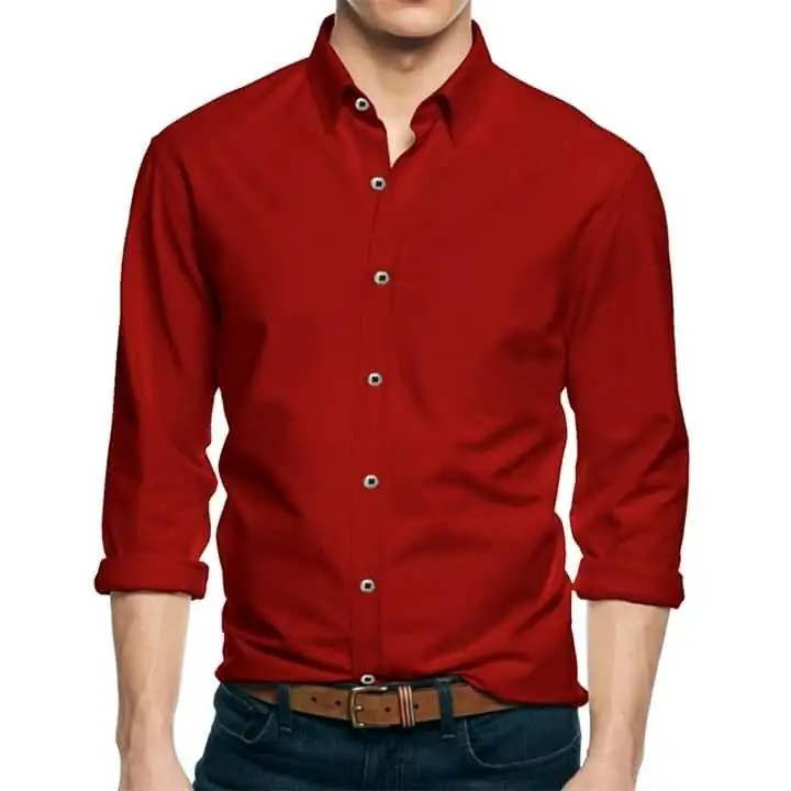 Red Color Hot Selling 100% Cotton Shirt For Men Wholesale Price From Bangladesh