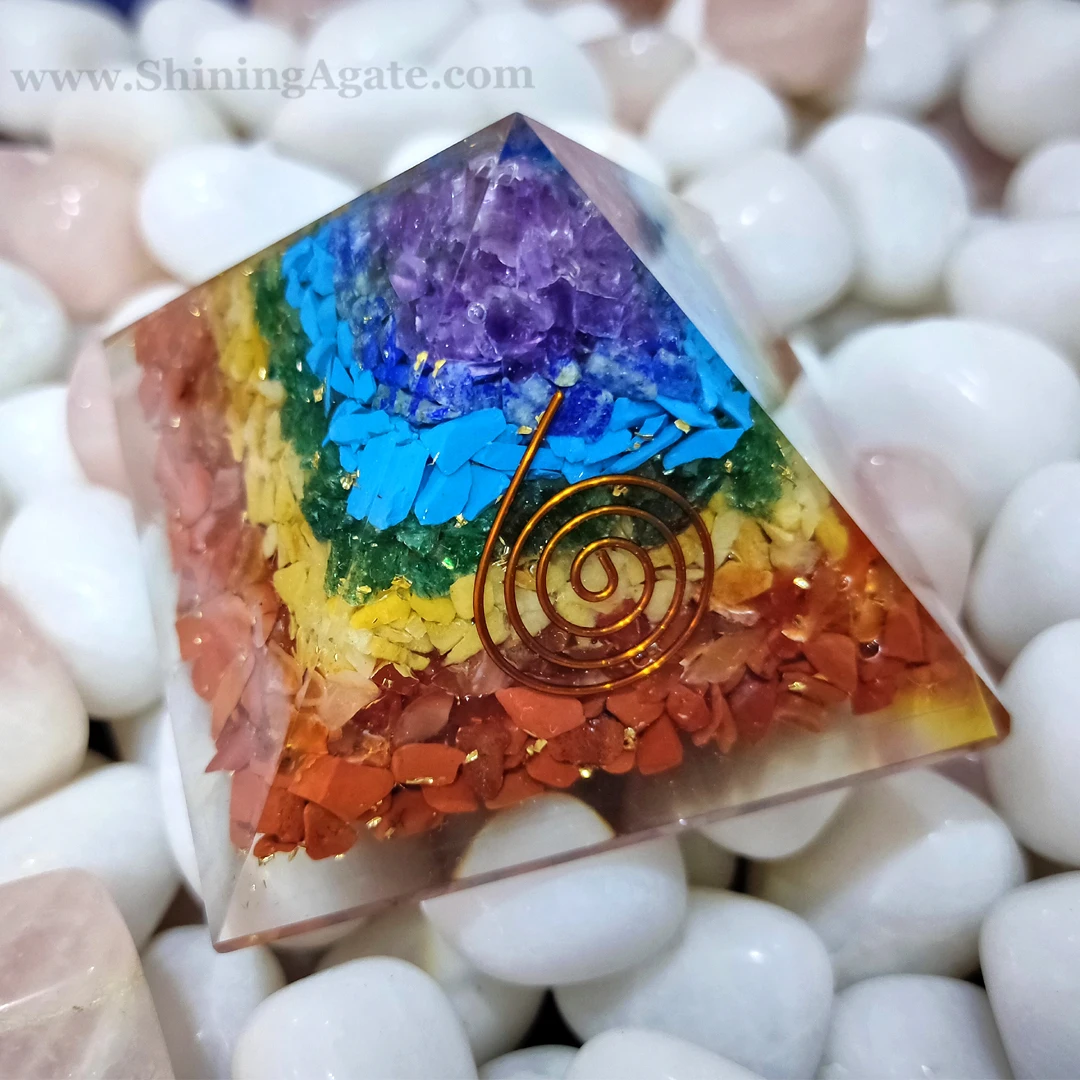 7 Chakra Orgone Pyramid with Copper Coil Reiki Healing Orgone Pyramid Natural Agate Chakra Stone Orgonite Meditation Pyramid