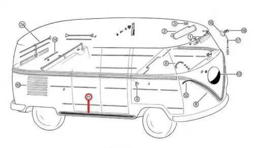 Deluxe Rocker Sill Trims совместимый с автобусным Splitscreen VW Type 2 1955-1967 алюминий полным покрытием