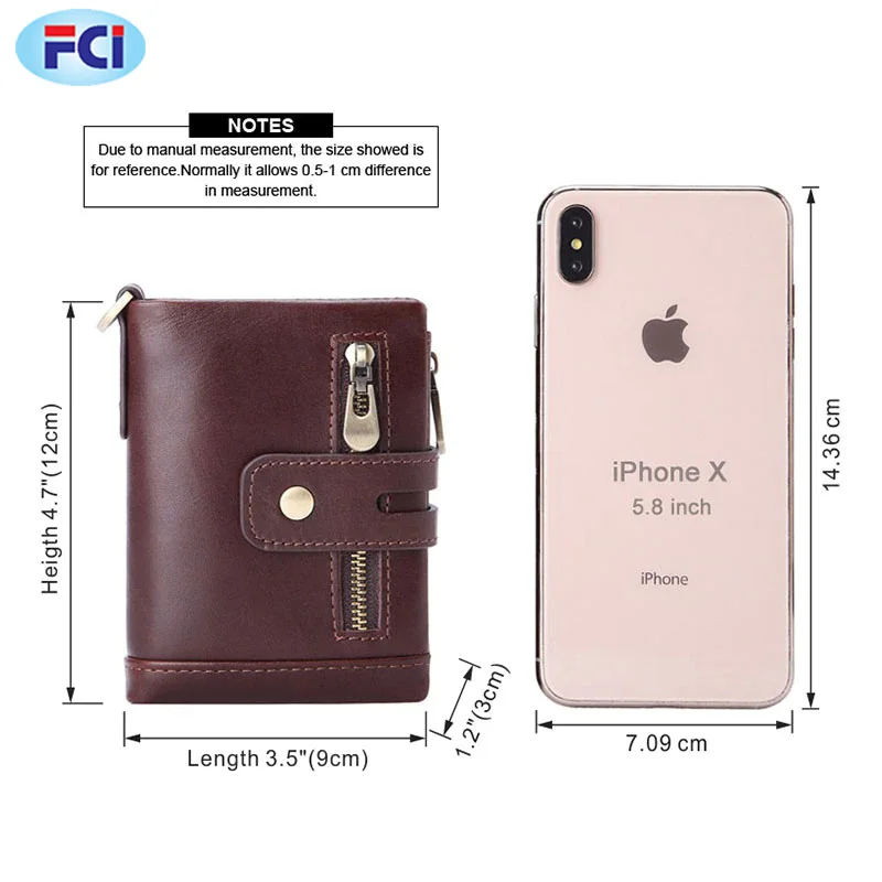 Мужской кошелек для монет маленький мини-кошелек с держателем карт и цепочкой мужской кармашком из 100% натуральной кожи застежкой на молнии