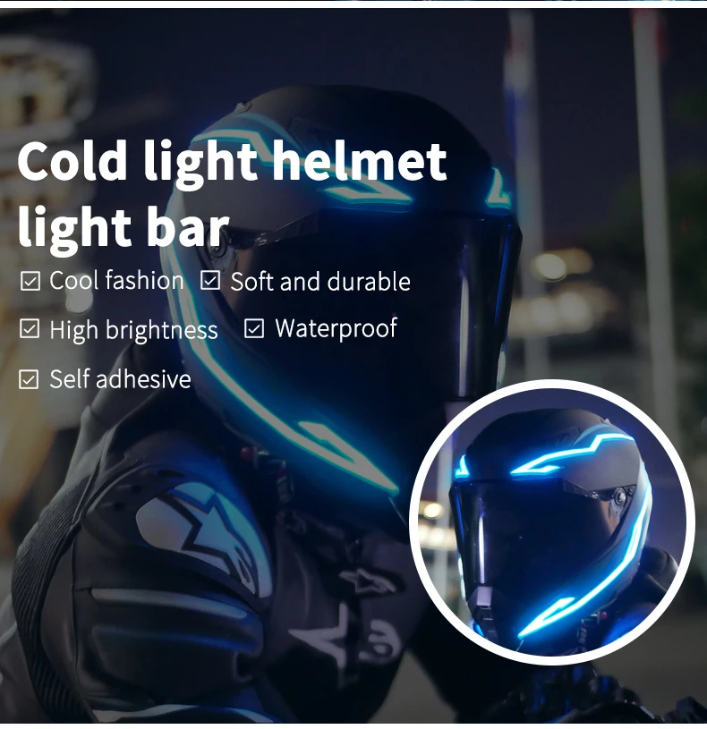 Newest motorcycle accessories Waterproof fashion safety signal warning helmet bar riding helmets led helmet light strip