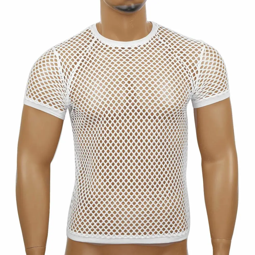 100% Cotton Wholesale Printing Mens Mesh Fishnet String T-shirt See Through Sports Gym Training Muscle Vest tank Top Shirt