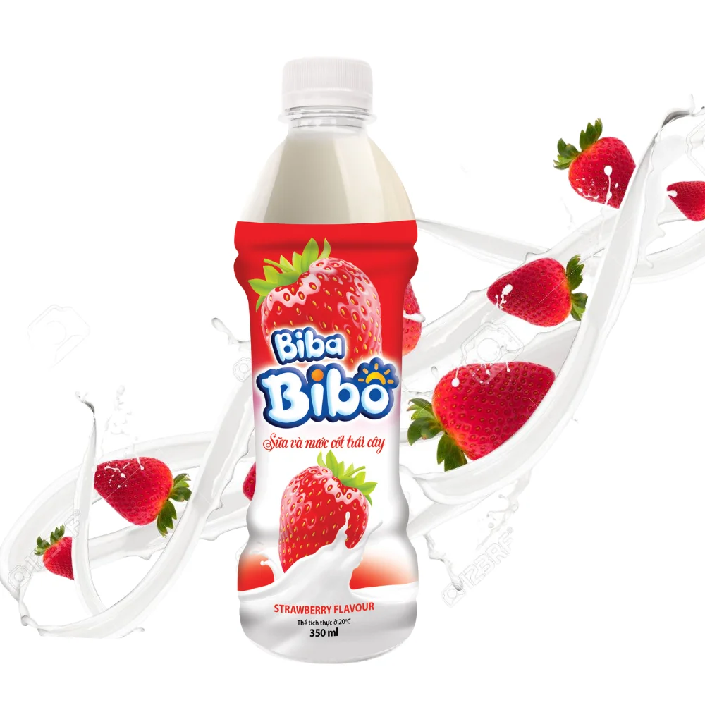 Fruit Milk Drink with Strawberry flavor PET bottle 350ml from organic milk combined with fresh fruit in Vietnam