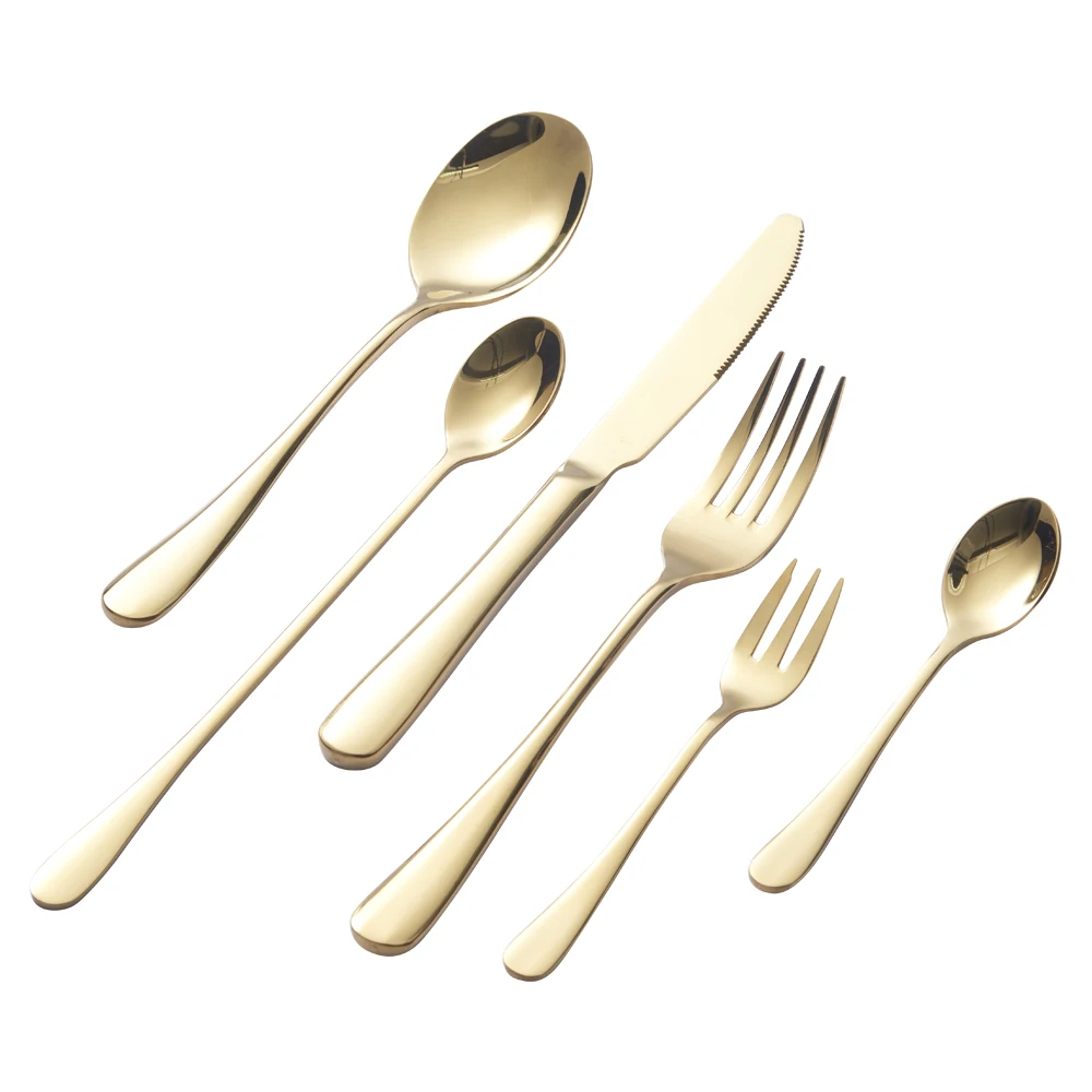 Hotel Supply Free Sample Knife Spoon Fork Flatware Sets Polished Luxury Gold Plated Cutlery Set