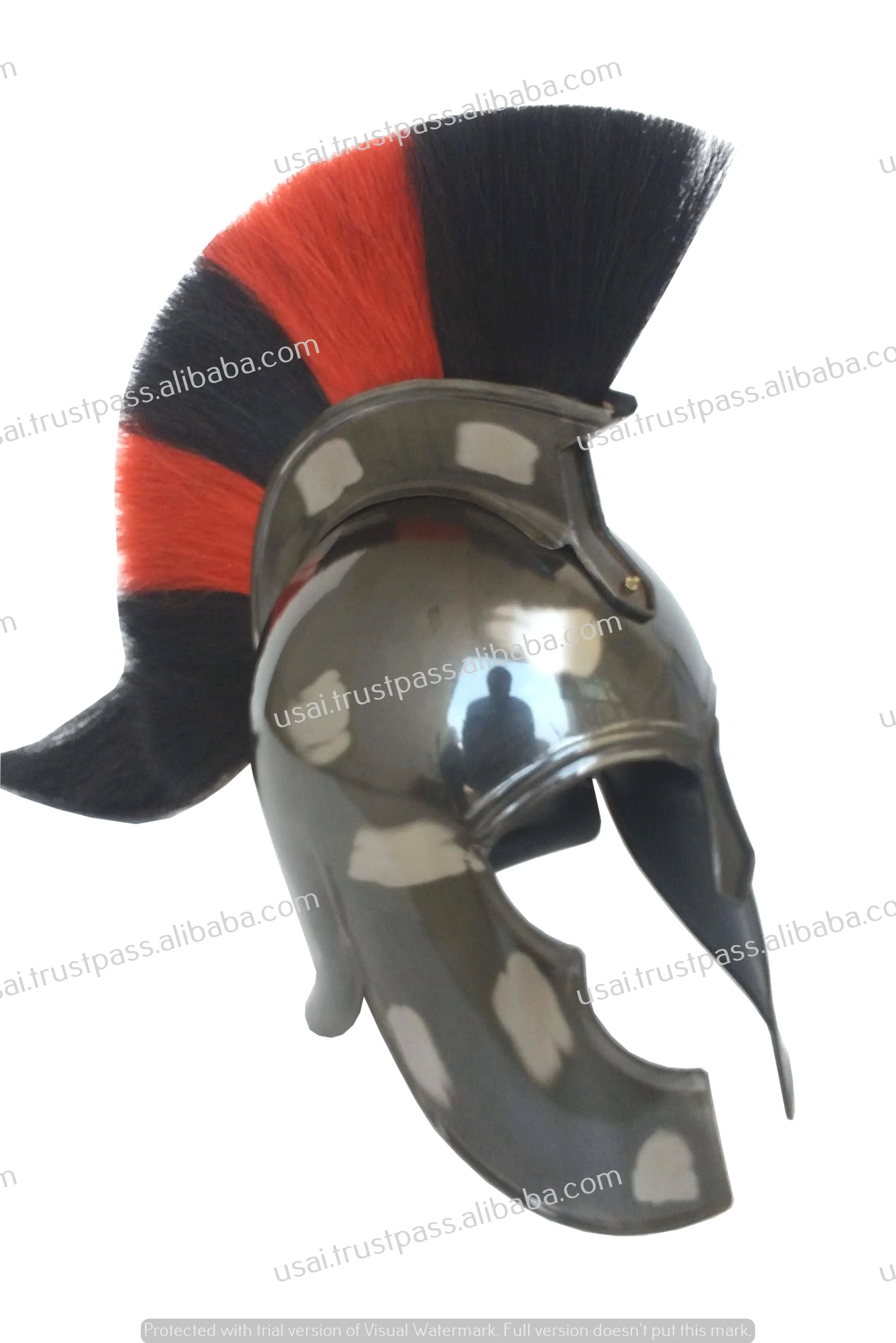 Whole rate available of Black Antique Troy Movie Armor Helmet with Red & Black Plume Nautical Finish Armor Helmet